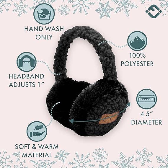 Kids Adjustable Earmuffs - Sherpa - Black