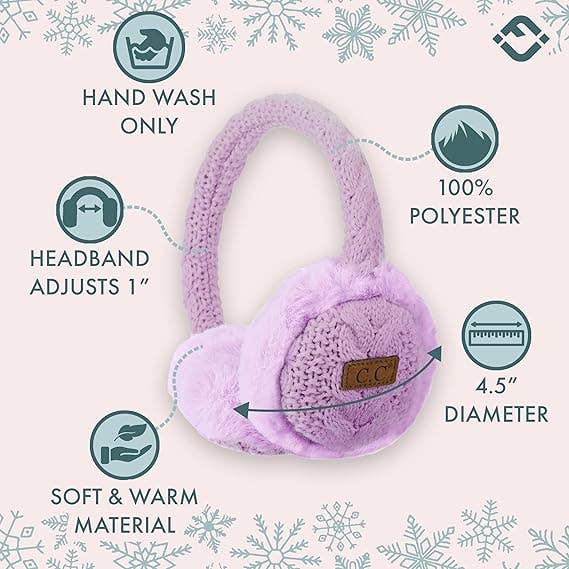 Kids Adjustable Earmuffs - Cable Knit - Lavender