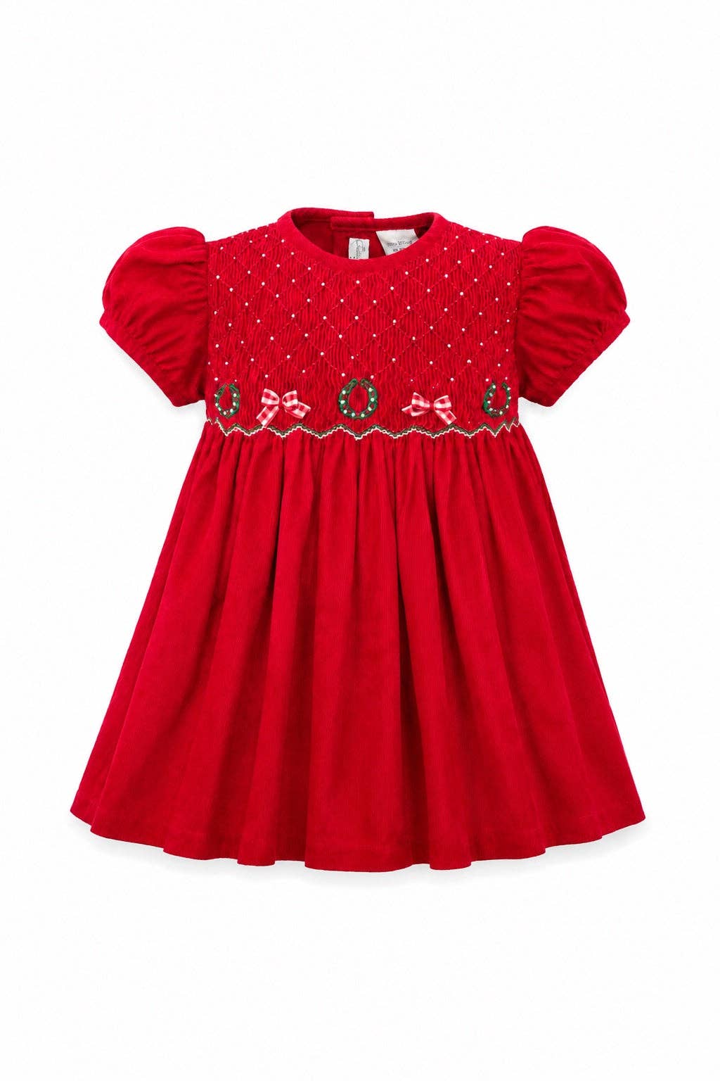 Smocked Corduroy Red Short Sleeve Dress