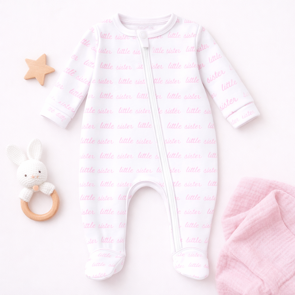 Little Sister Print Zip Footie