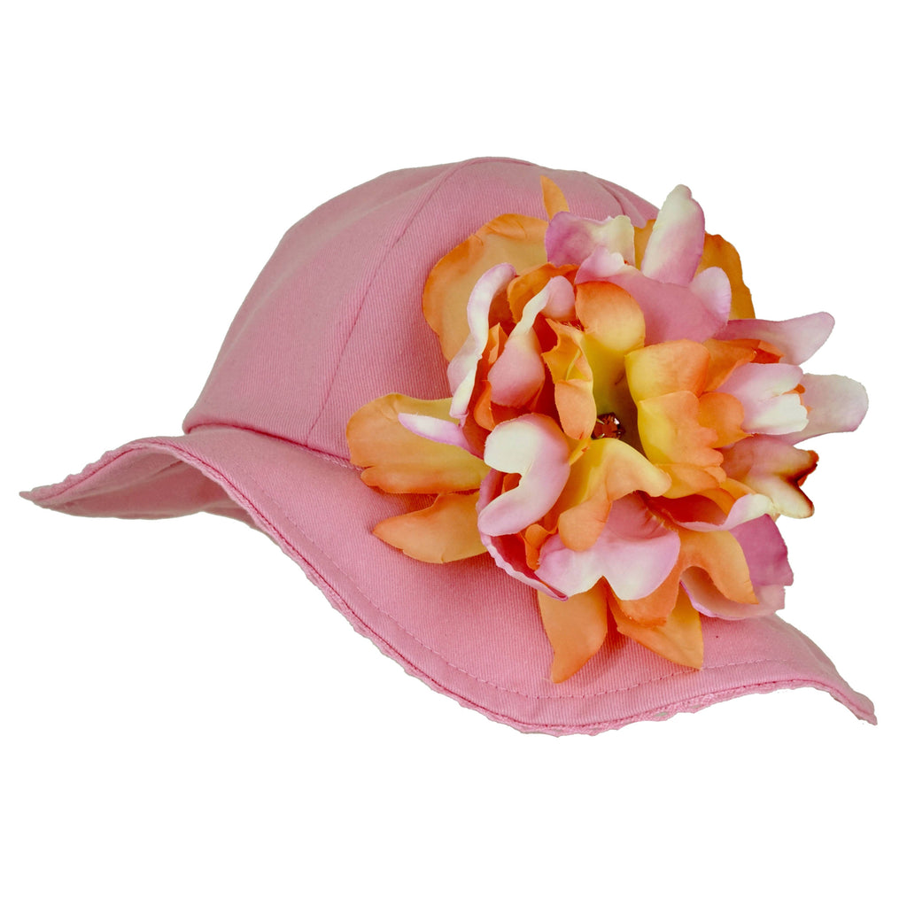 Candy Pink Stella Sun Hat with Peony Appliqué