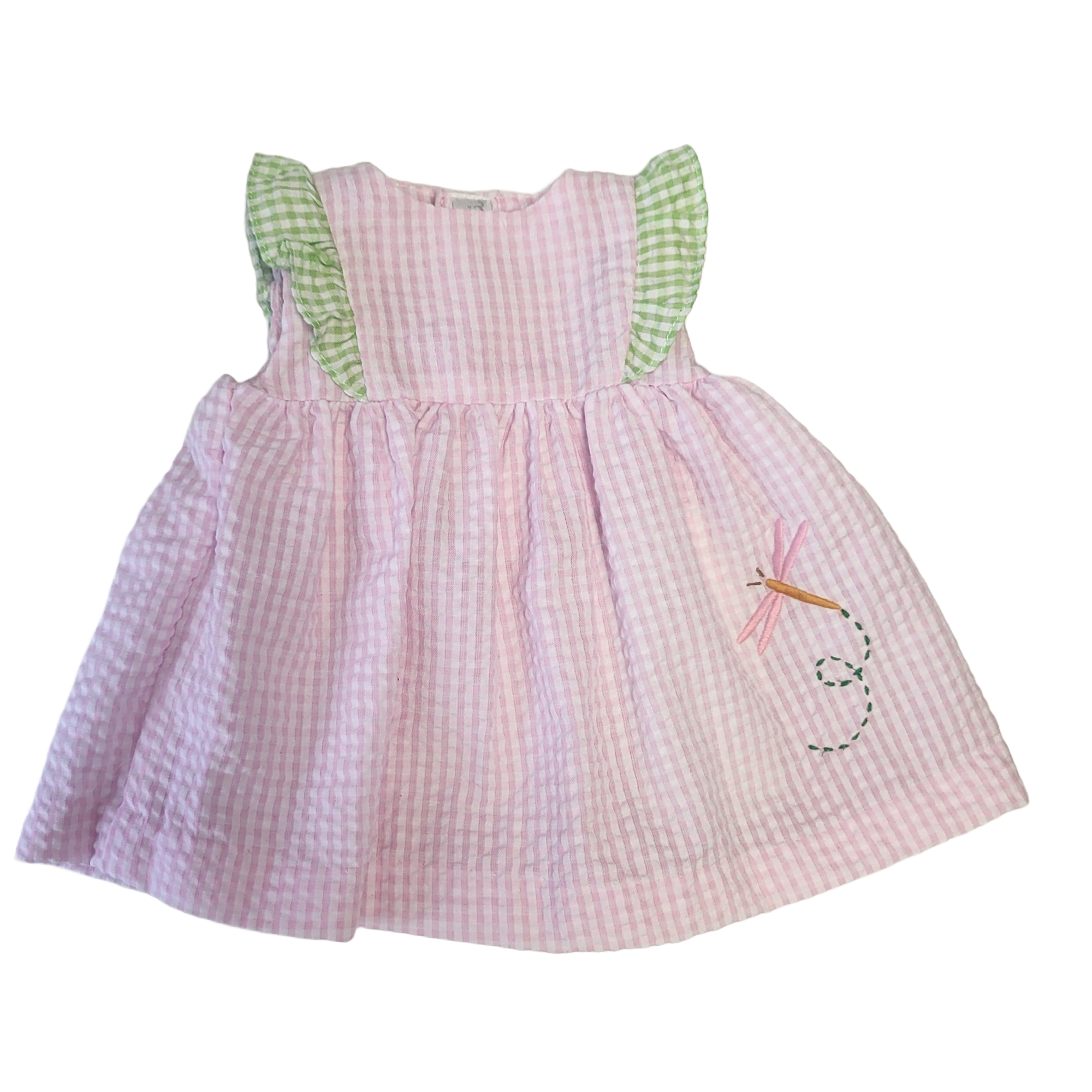 Knit Frog Doll with Pink Check Dragonfly Dress