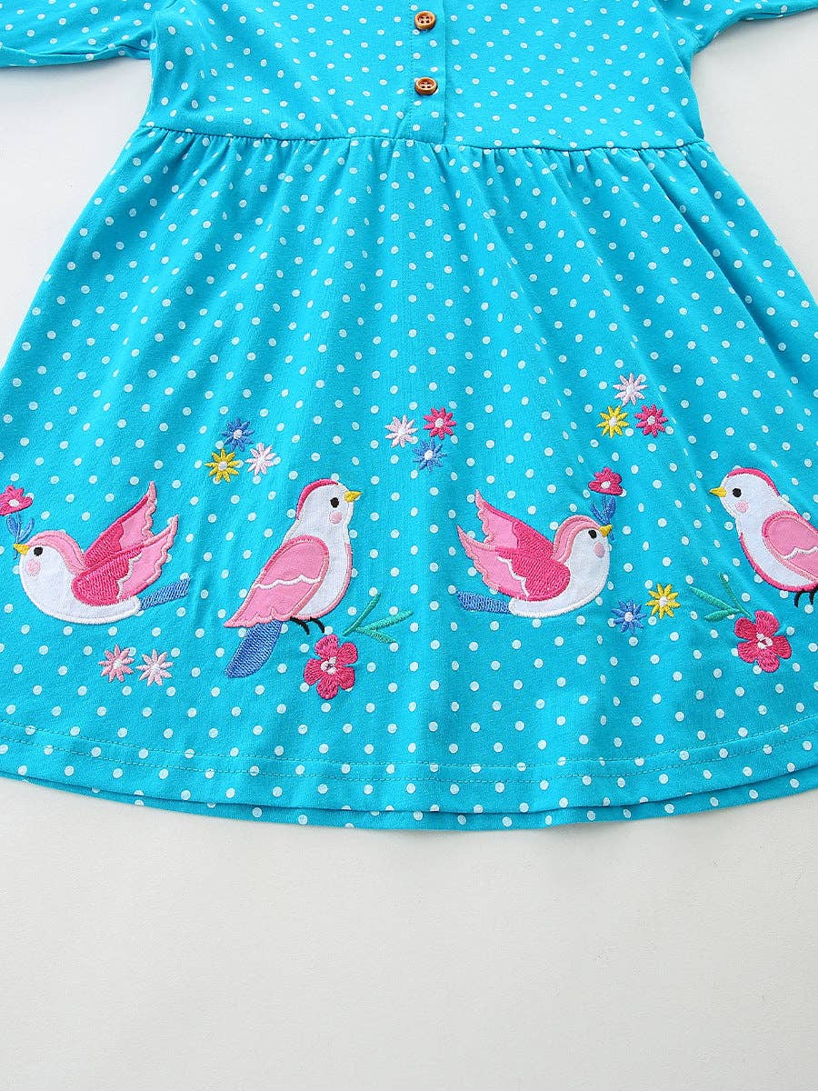 Animal Embroidered Princess Dress for Girls Knit Cotton Long Sleeve