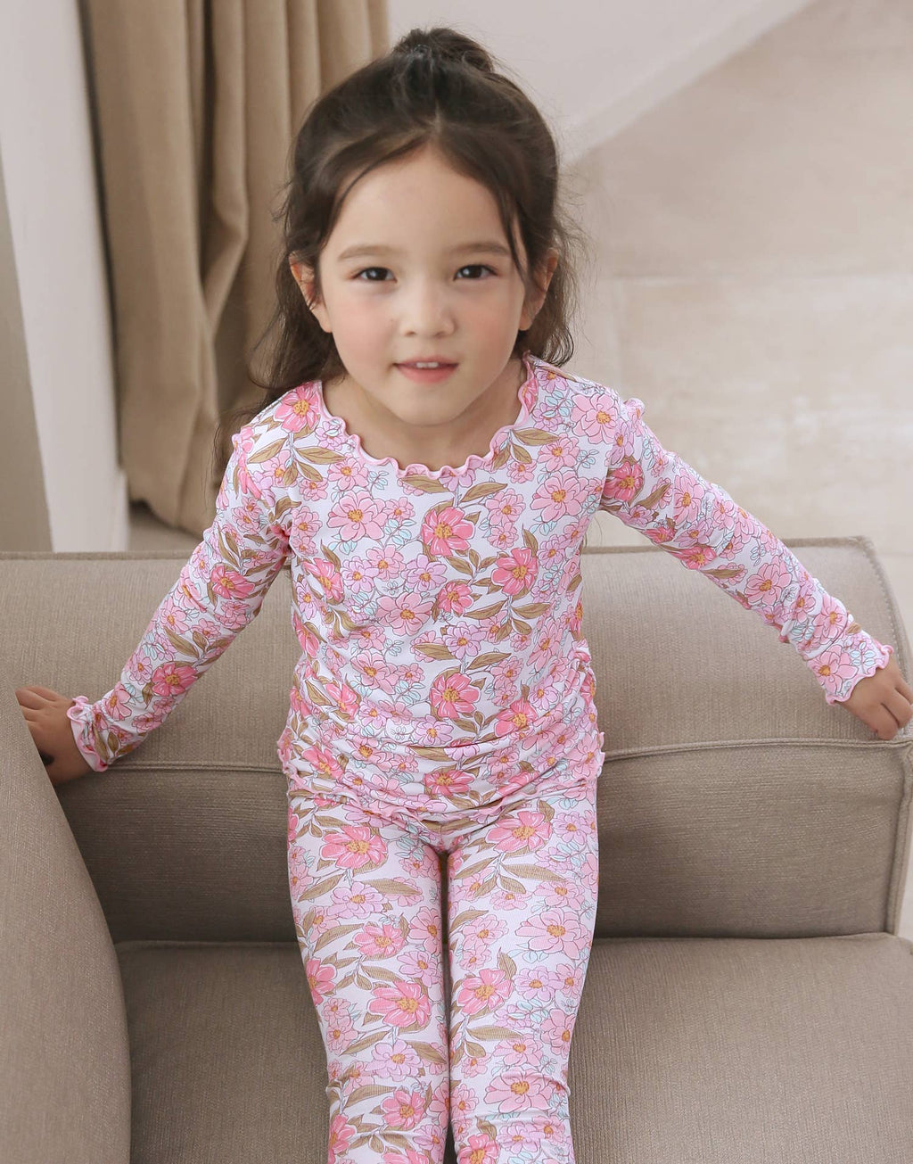 Bamboo Girls Shirring Camelia Long Sleeve PJs