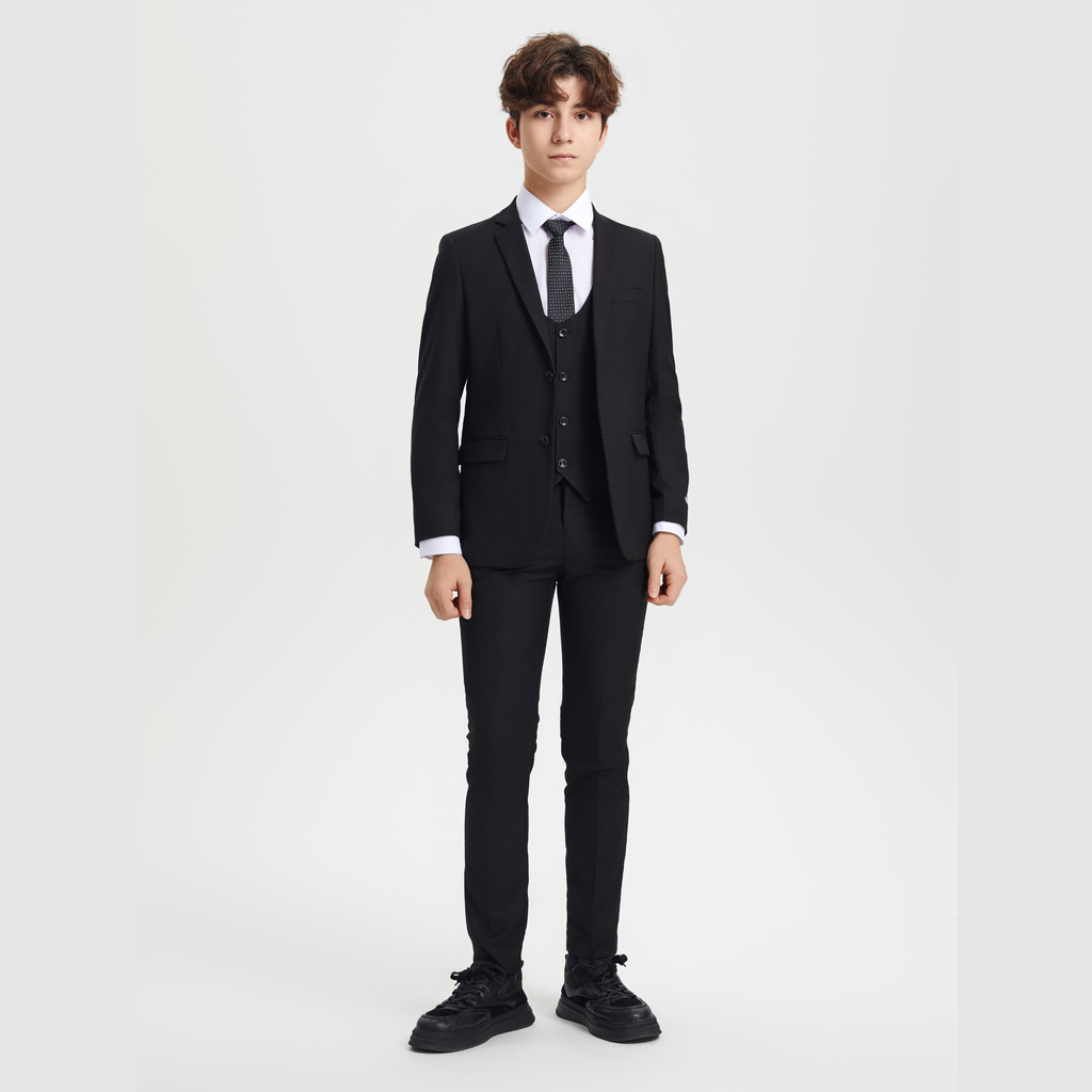 Stacy Adams Boys Suit 5-Piece w/ Dress Shirt & Tie, Black