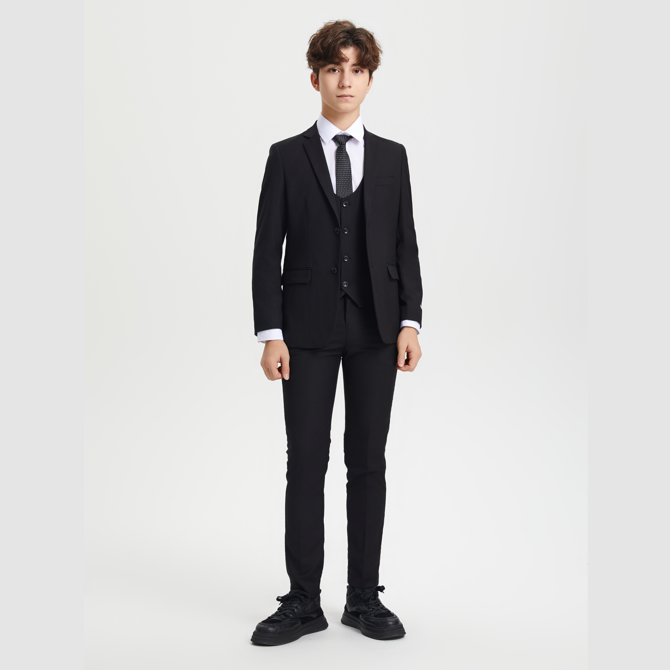 Stacy Adams Boys Suit 5-Piece w/ Dress Shirt & Tie, Black
