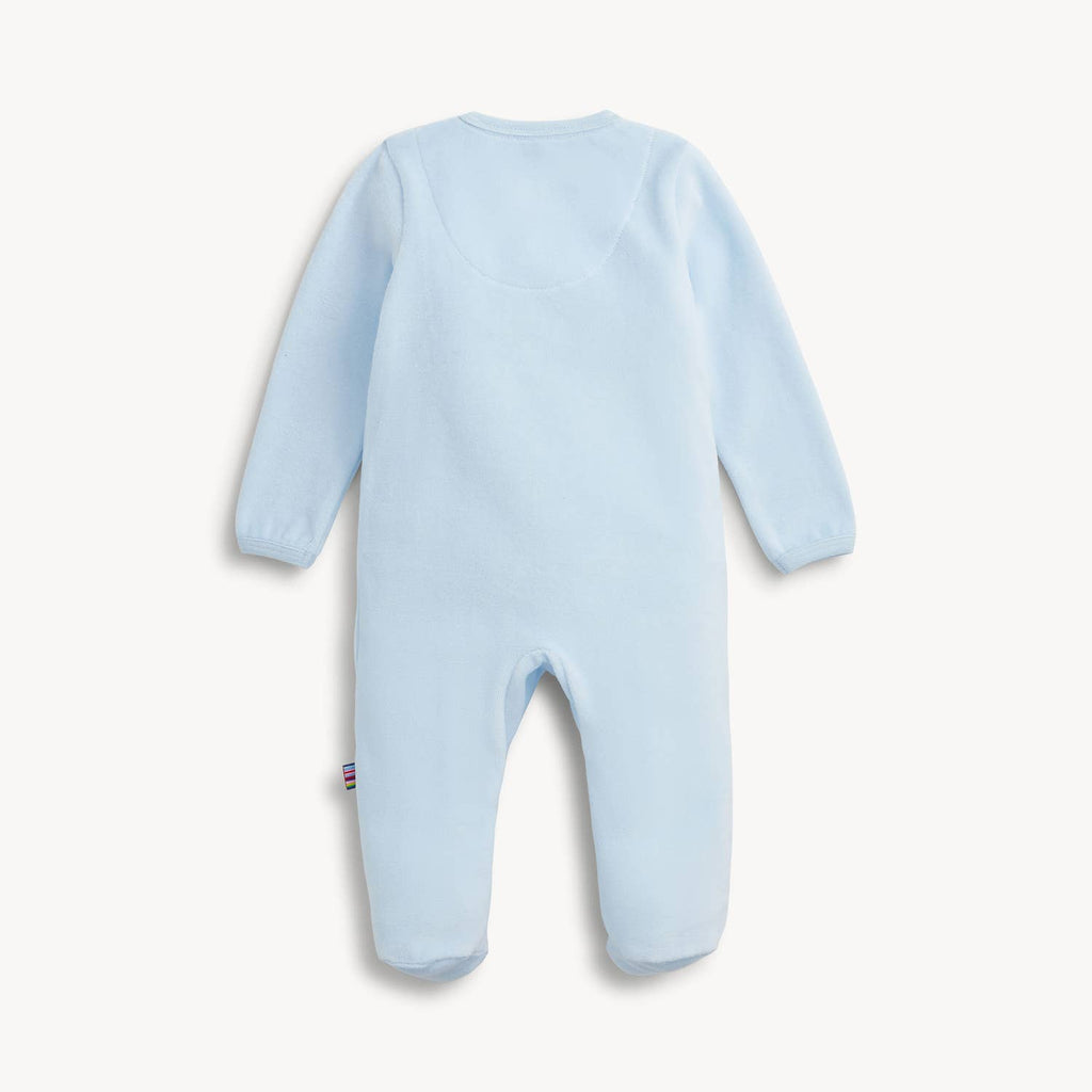 EMBROIDERY DOGS BLUE VELOUR FOOTIE