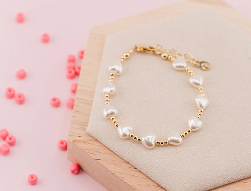 Girls 14K Gold-Plated Heart Pearl Baby Beaded Bracelet