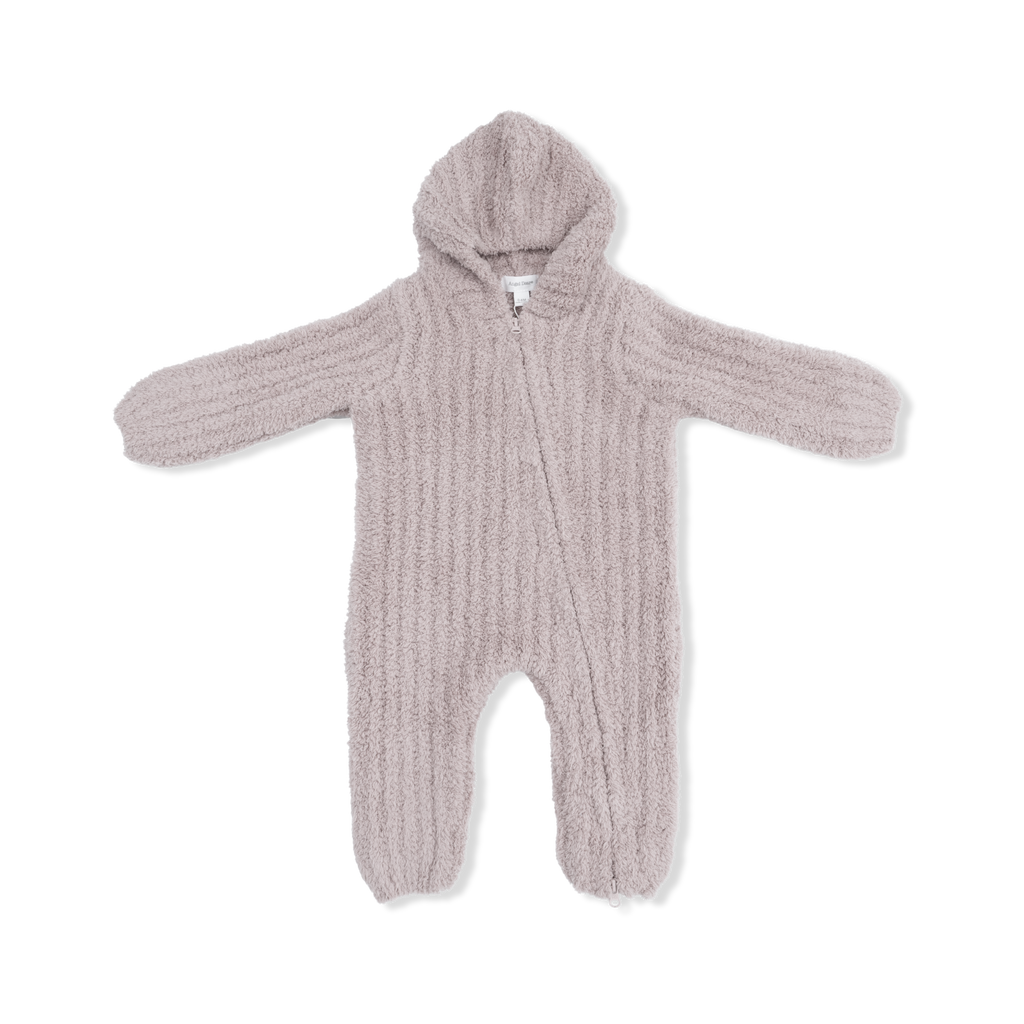 Chenille - Stone Hooded Romper with Striped Texture