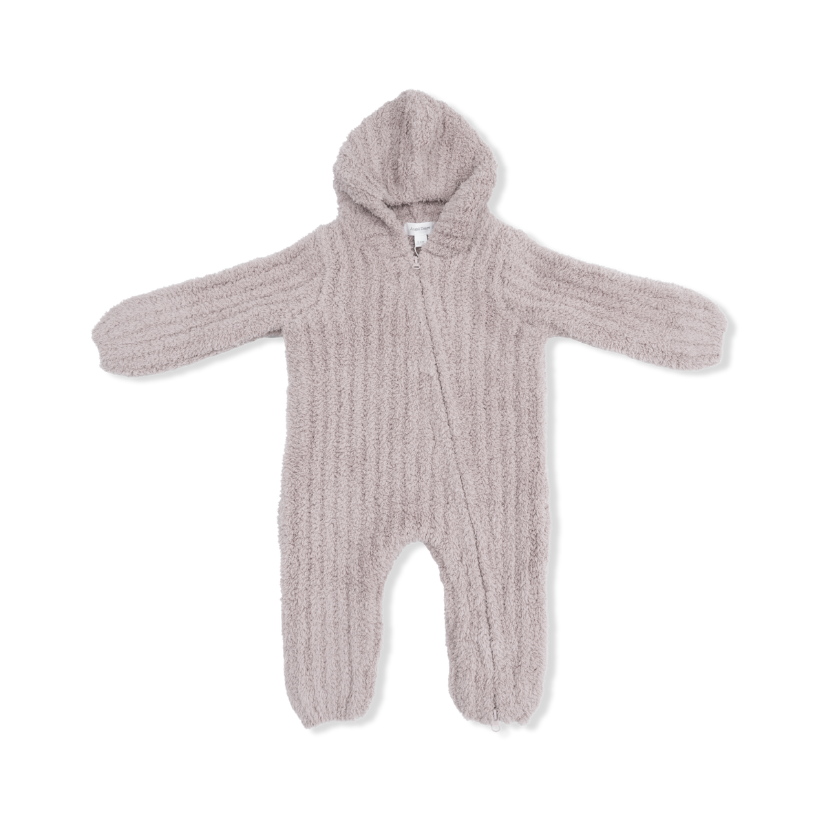 Chenille - Stone Hooded Romper with Striped Texture
