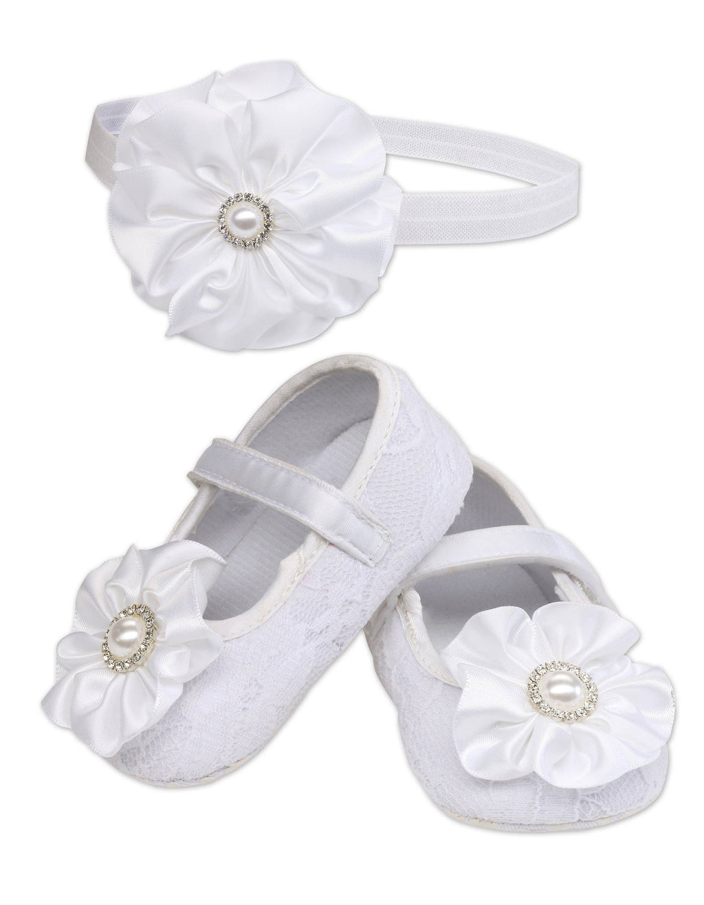 White Baptism Shoe And Headband Set