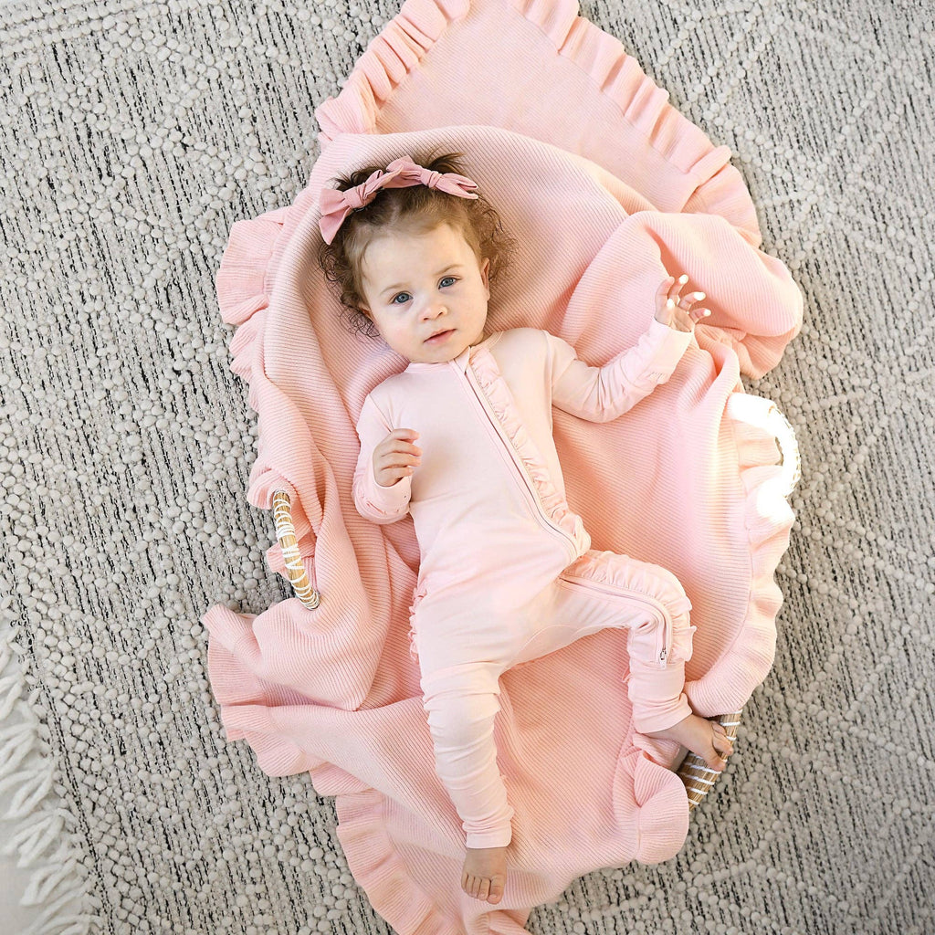 Light Pink RUFFLE ZIP Bamboo Keepsake 2-Way Zip Baby Outfit