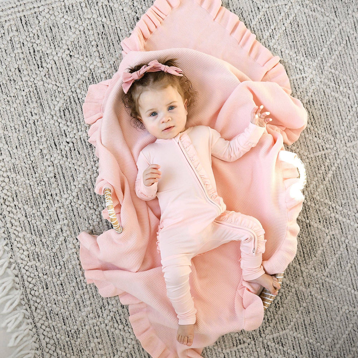 Light Pink RUFFLE ZIP Bamboo Keepsake 2-Way Zip Baby Outfit