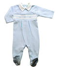 Baby Boy's Blue Jacquard Hand Smocked Footie