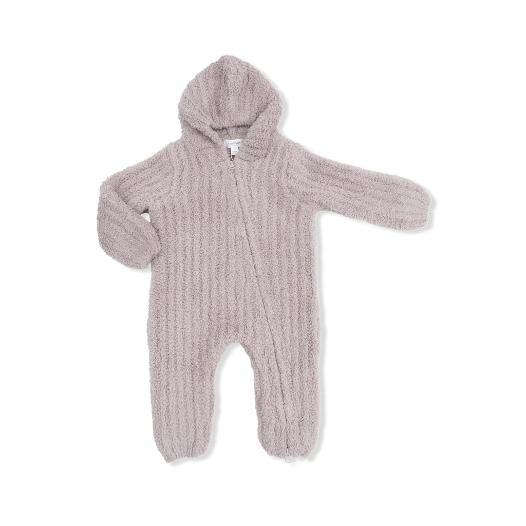 Chenille - Stone Hooded Romper with Striped Texture