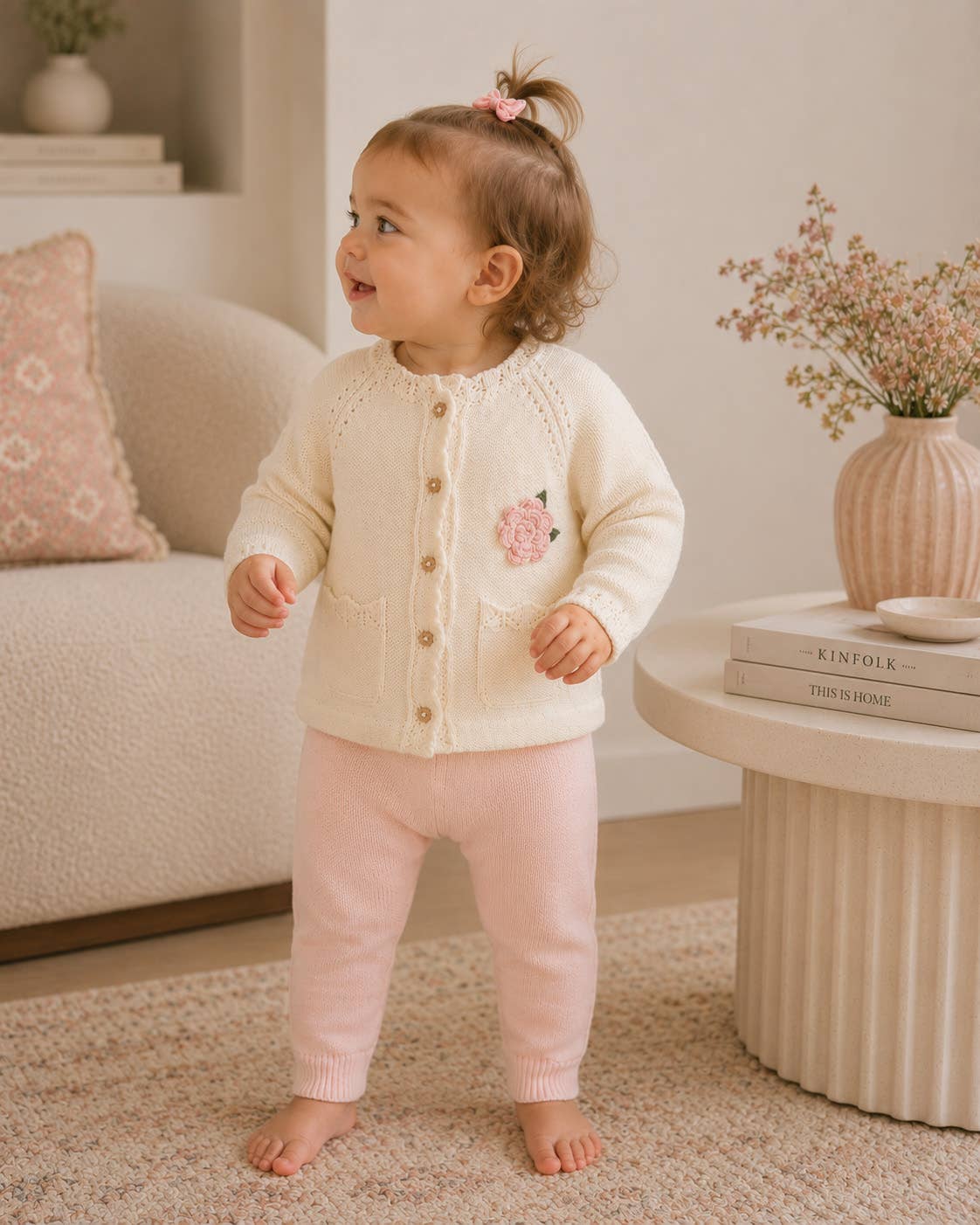 Anna Crochet Flower Knit Baby Cardigan (Organic Cotton)
