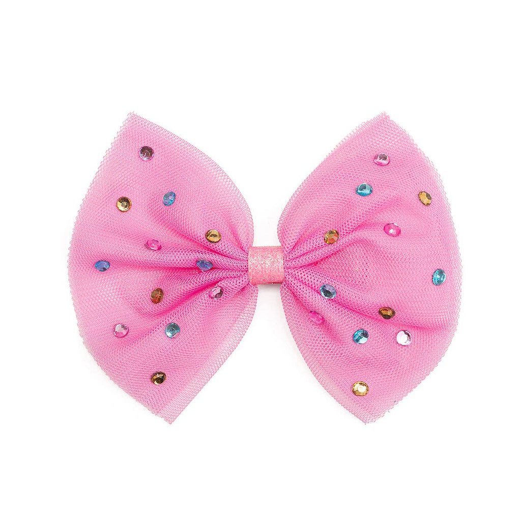 Raspberry Rhinestone Bow Clip - Kids Hair Bow