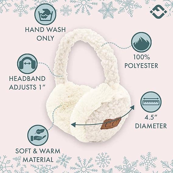 Kids Adjustable Earmuffs - Sherpa - Ivory