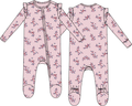 Nora Floral Velour - 2 Way Ruffle Sleeve Zipper Footie