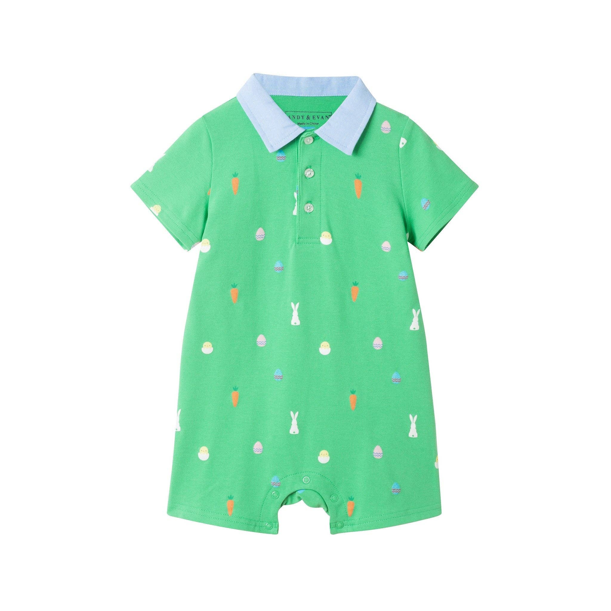 Infant Boys Printed Polo Romper | Bunny & Carrot