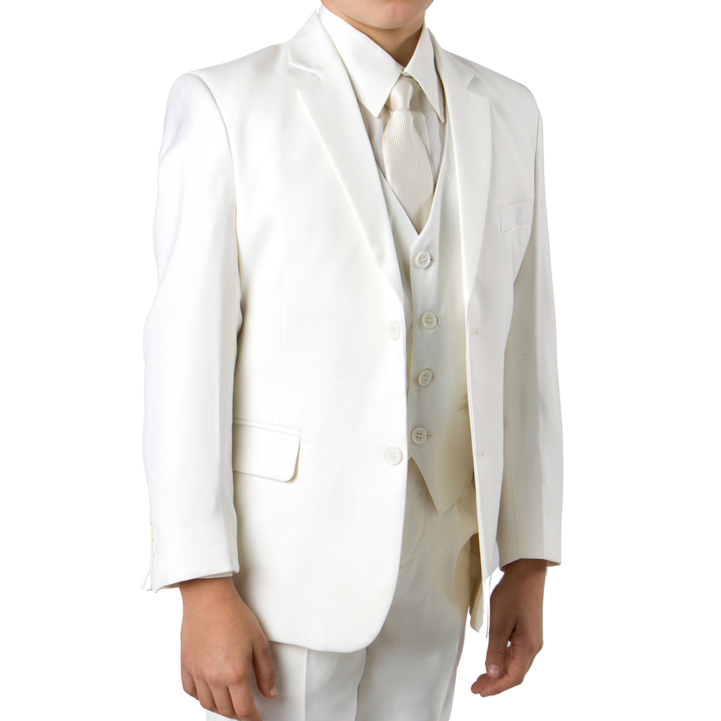 Big Boys Suit Husky Fit 5-PC, Off-White w/ Dress Shirt & Tie