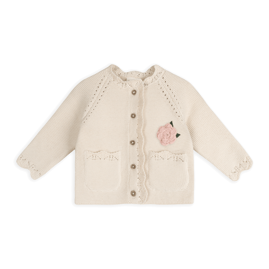 Anna Crochet Flower Knit Baby Cardigan (Organic Cotton)