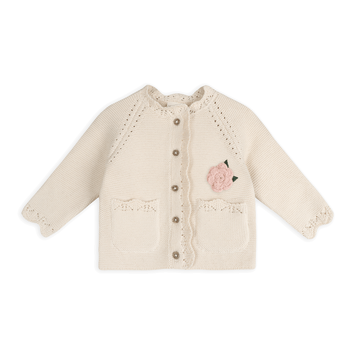 Anna Crochet Flower Knit Baby Cardigan (Organic Cotton)
