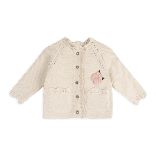 Anna Crochet Flower Knit Baby Cardigan (Organic Cotton)