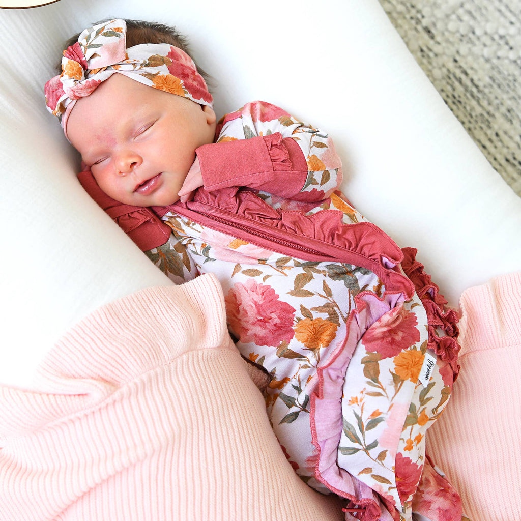 Felicity RUFFLE ZIP Bamboo Floral One Piece Baby Outfit