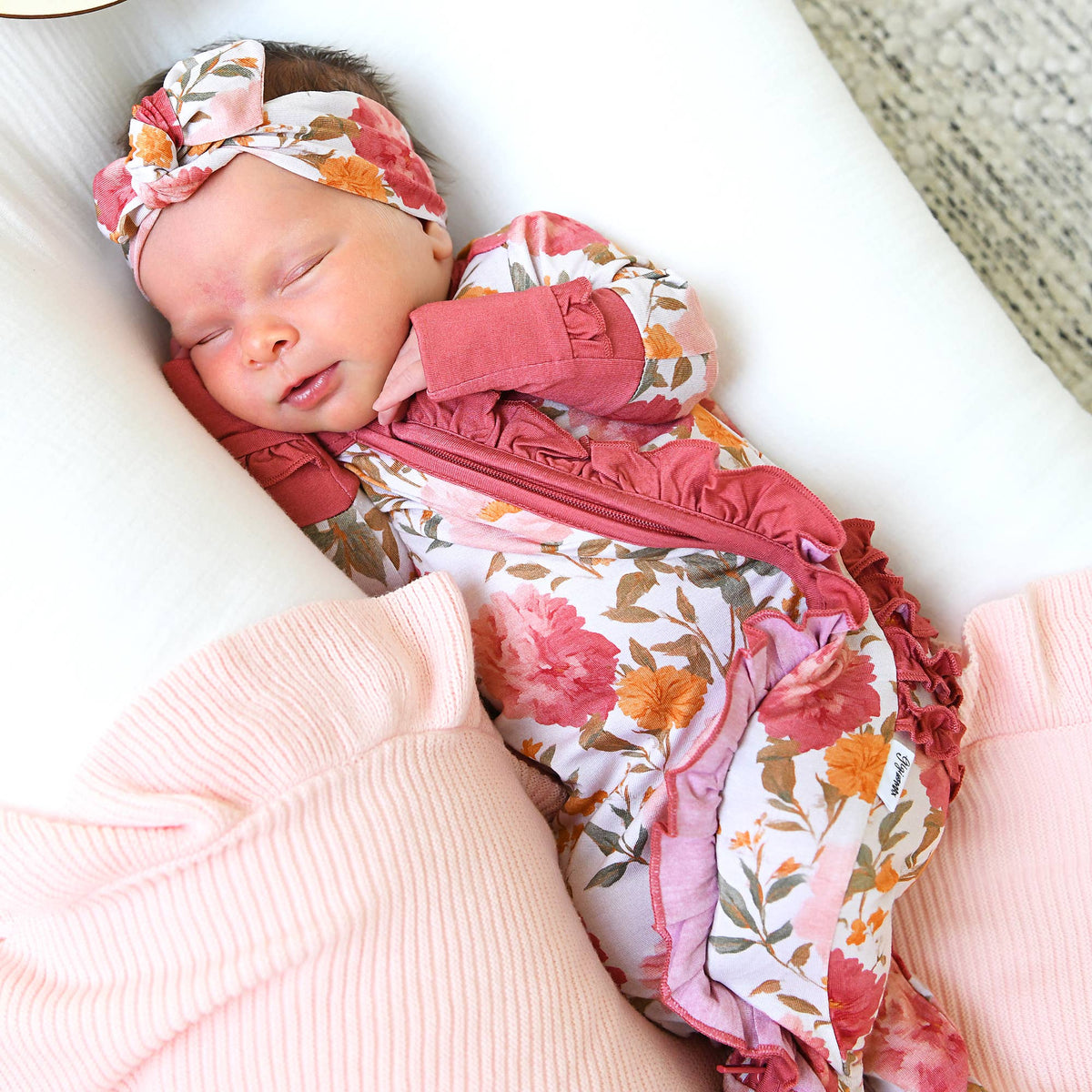 Felicity RUFFLE ZIP Bamboo Floral One Piece Baby Outfit