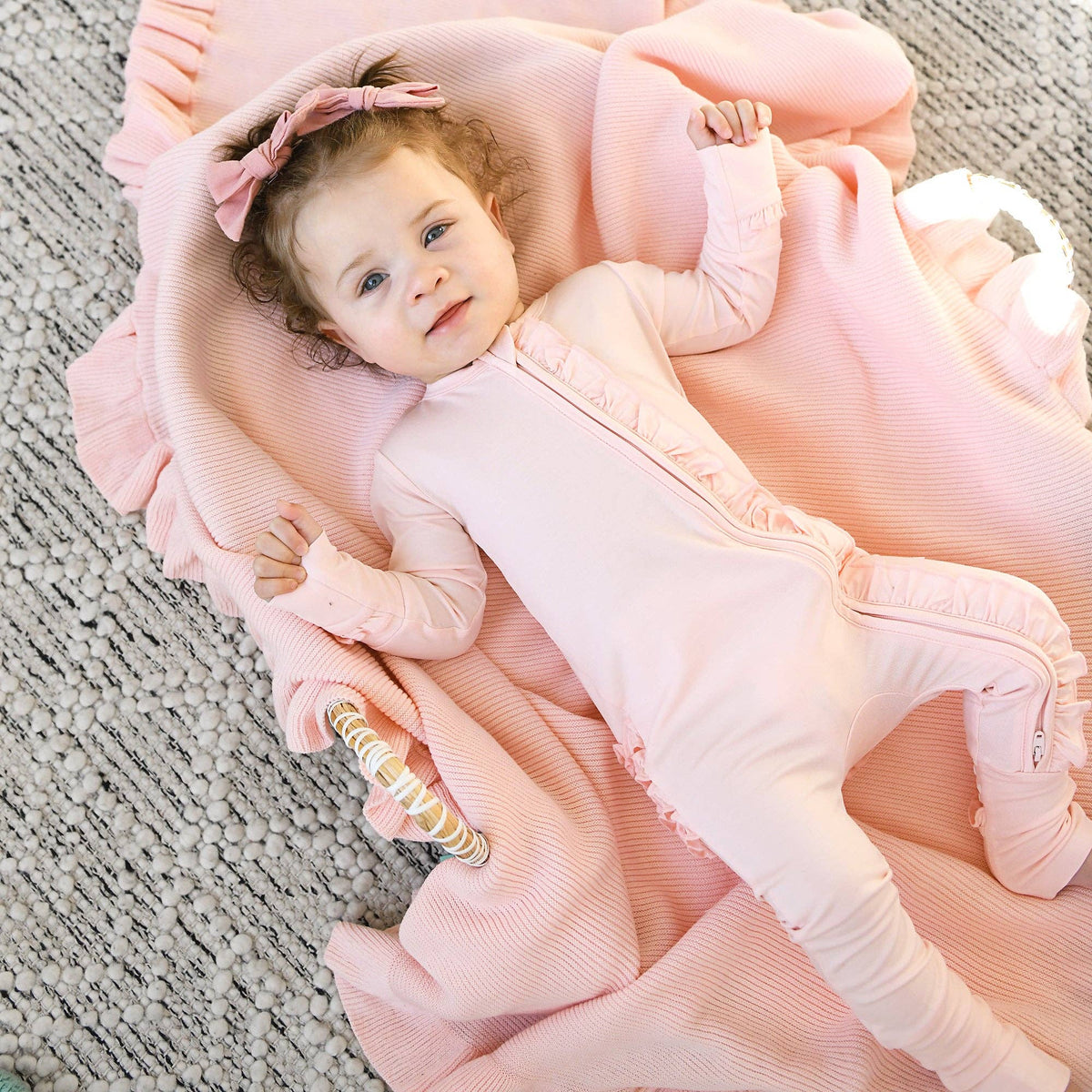 Light Pink RUFFLE ZIP Bamboo Keepsake 2-Way Zip Baby Outfit