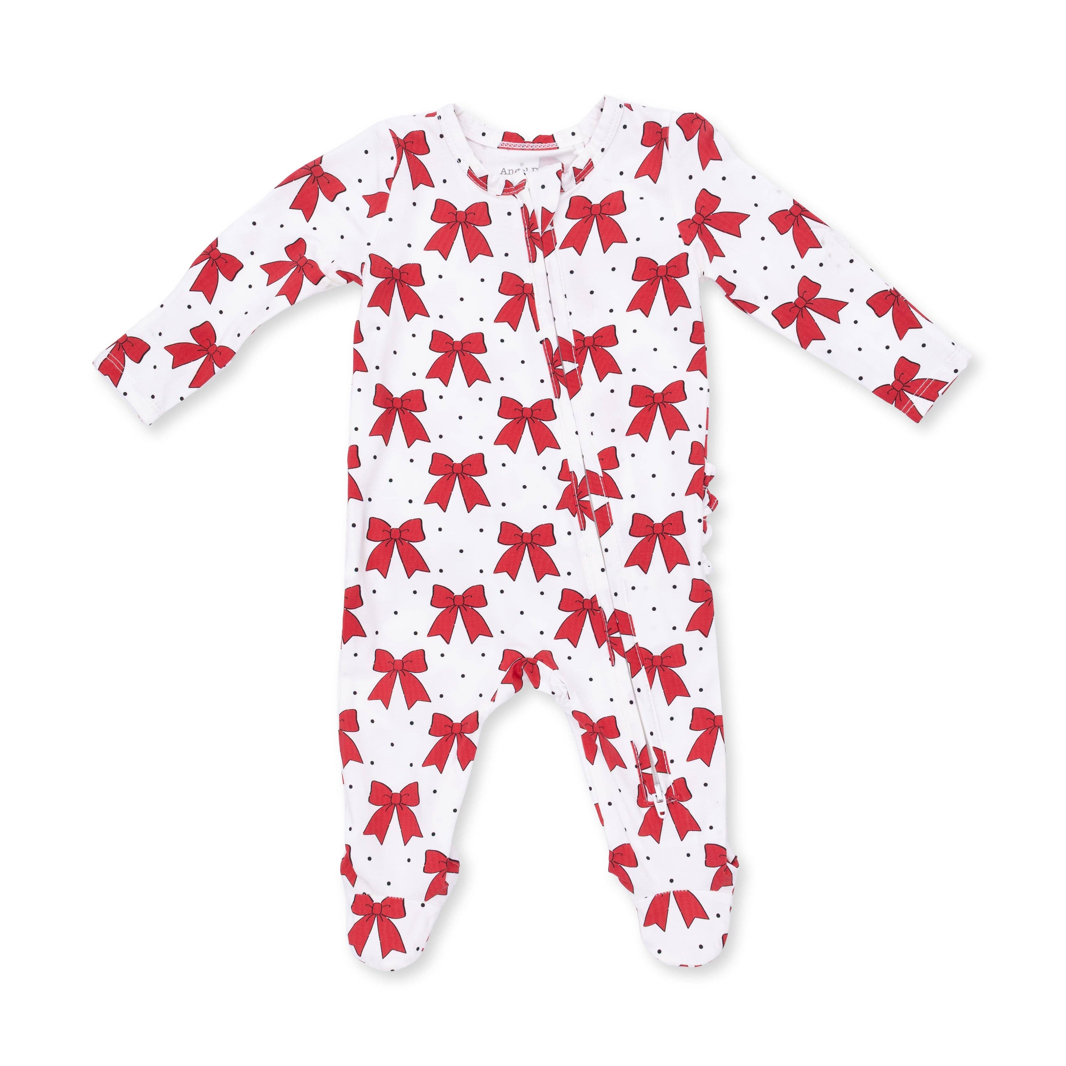 Festive Bows - 2 Way Ruffle Back Zipper Footie