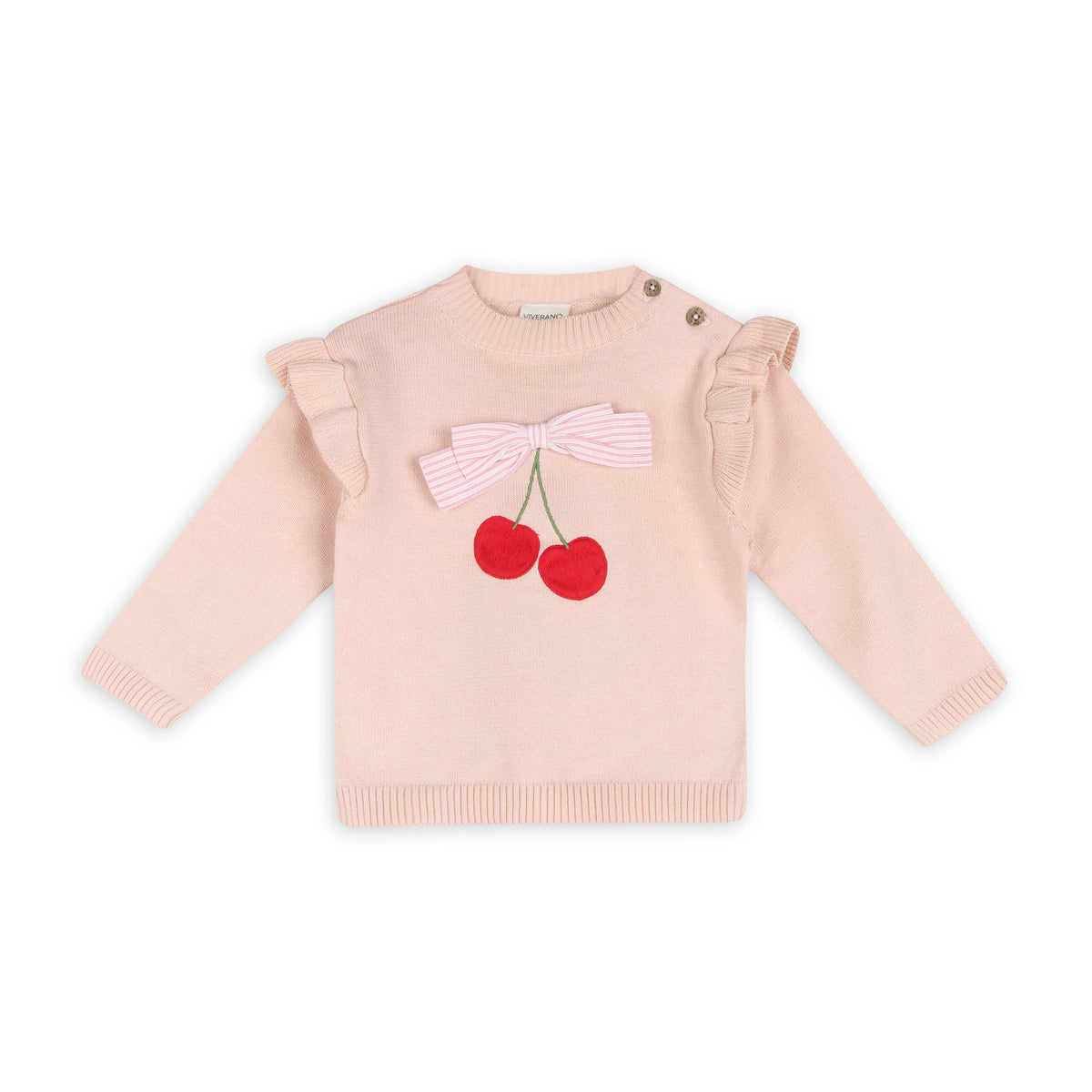 Cherry Bow Baby Pullover & Stripe Pants (Organic Cotton)