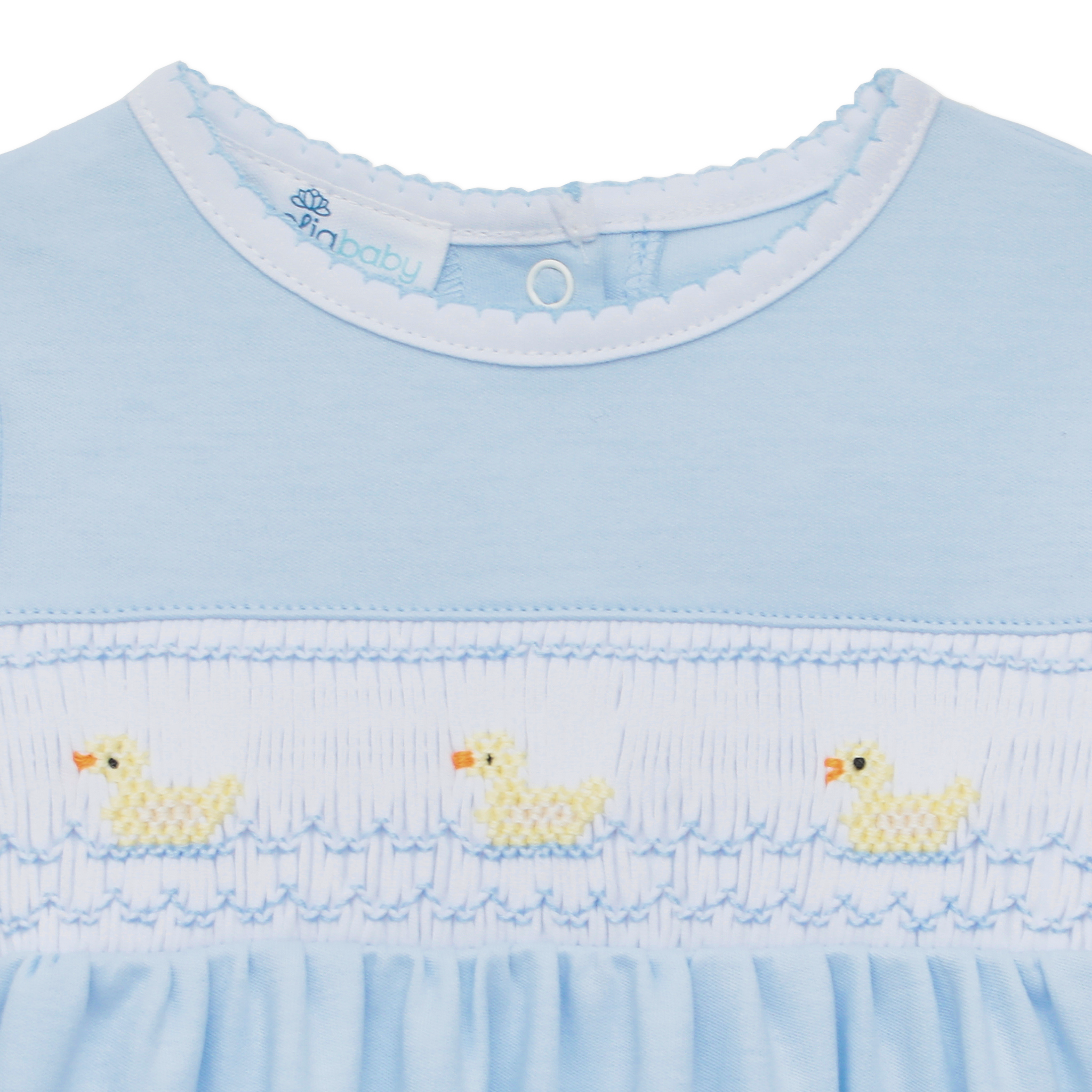 Little Ducklings Classics Smocked Footie - Light Blue