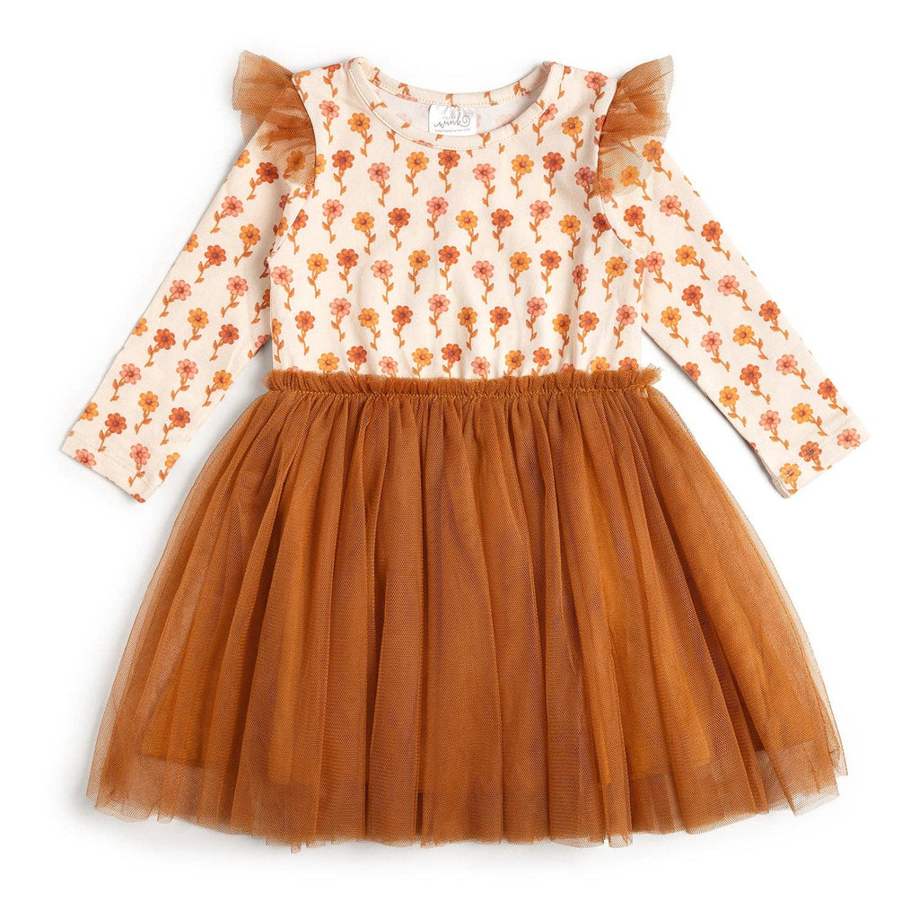 Cinnamon Floral Long Sleeve Tutu Dress - Kids Clothing -Fall