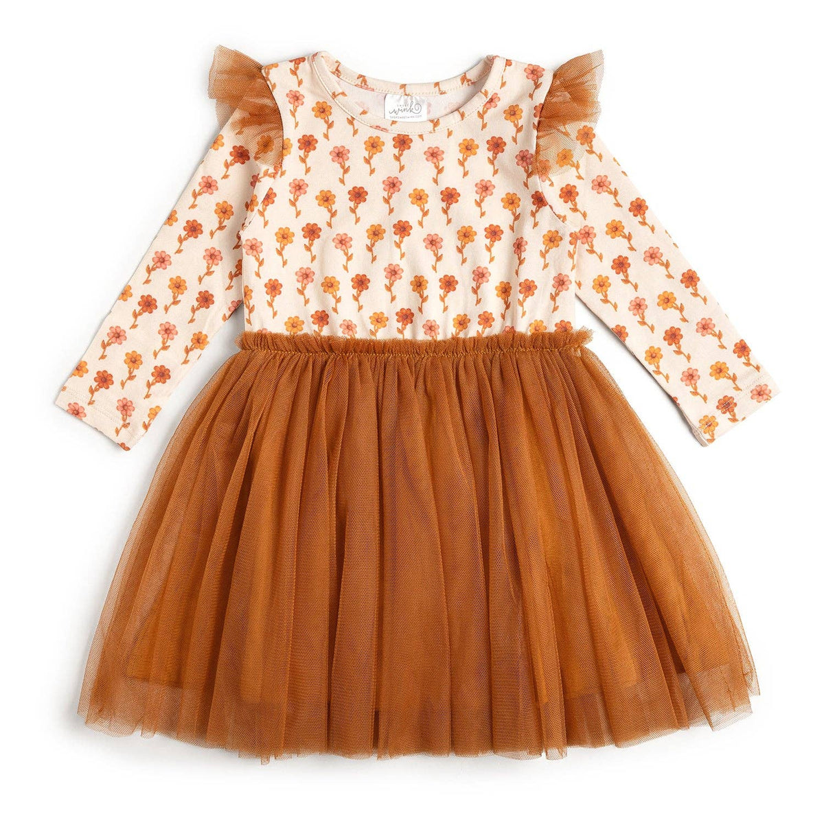 Cinnamon Floral Long Sleeve Tutu Dress - Kids Clothing -Fall