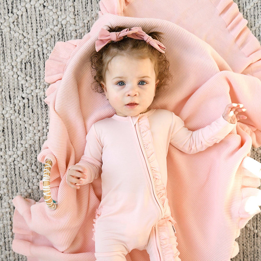 Light Pink RUFFLE ZIP Bamboo Keepsake 2-Way Zip Baby Outfit