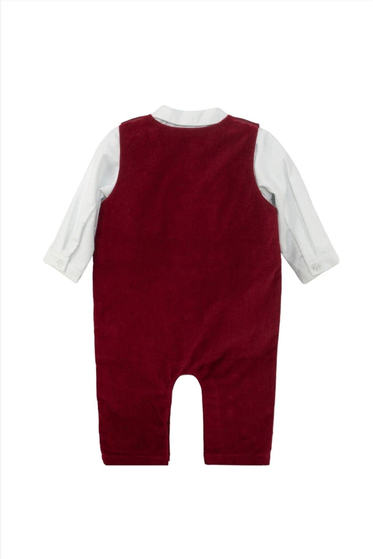 Baby Boy Red Velvet Romper w/ White Shirt