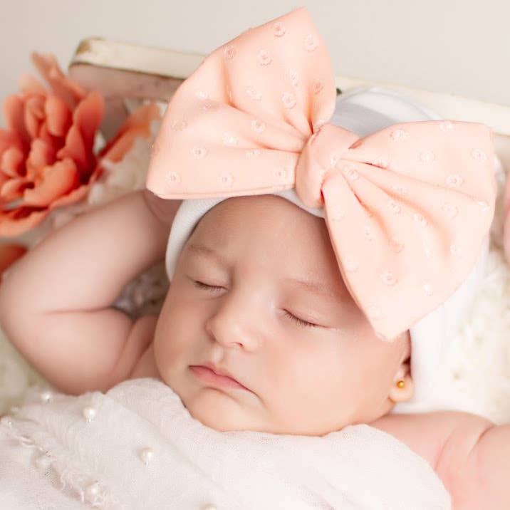 Dusty Rose Chiffon Swiss Dot Handmade Bow White Hat