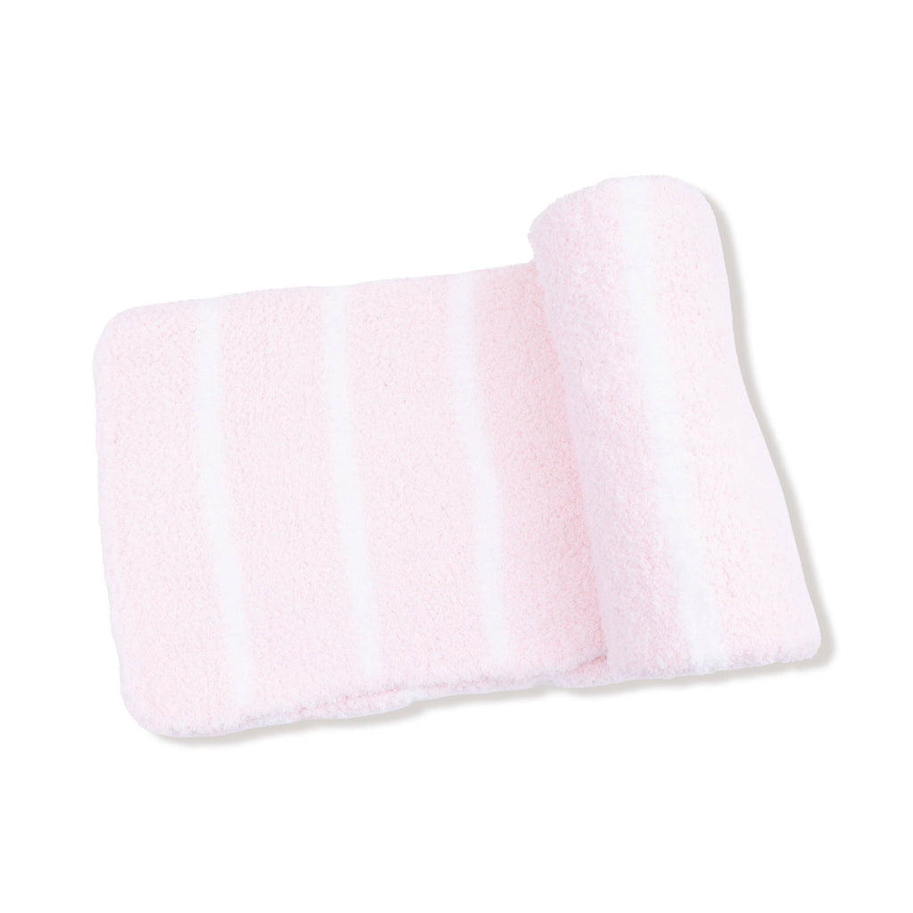Chenille - Pretty Pink & Ivory Stripe Stroller Blanket