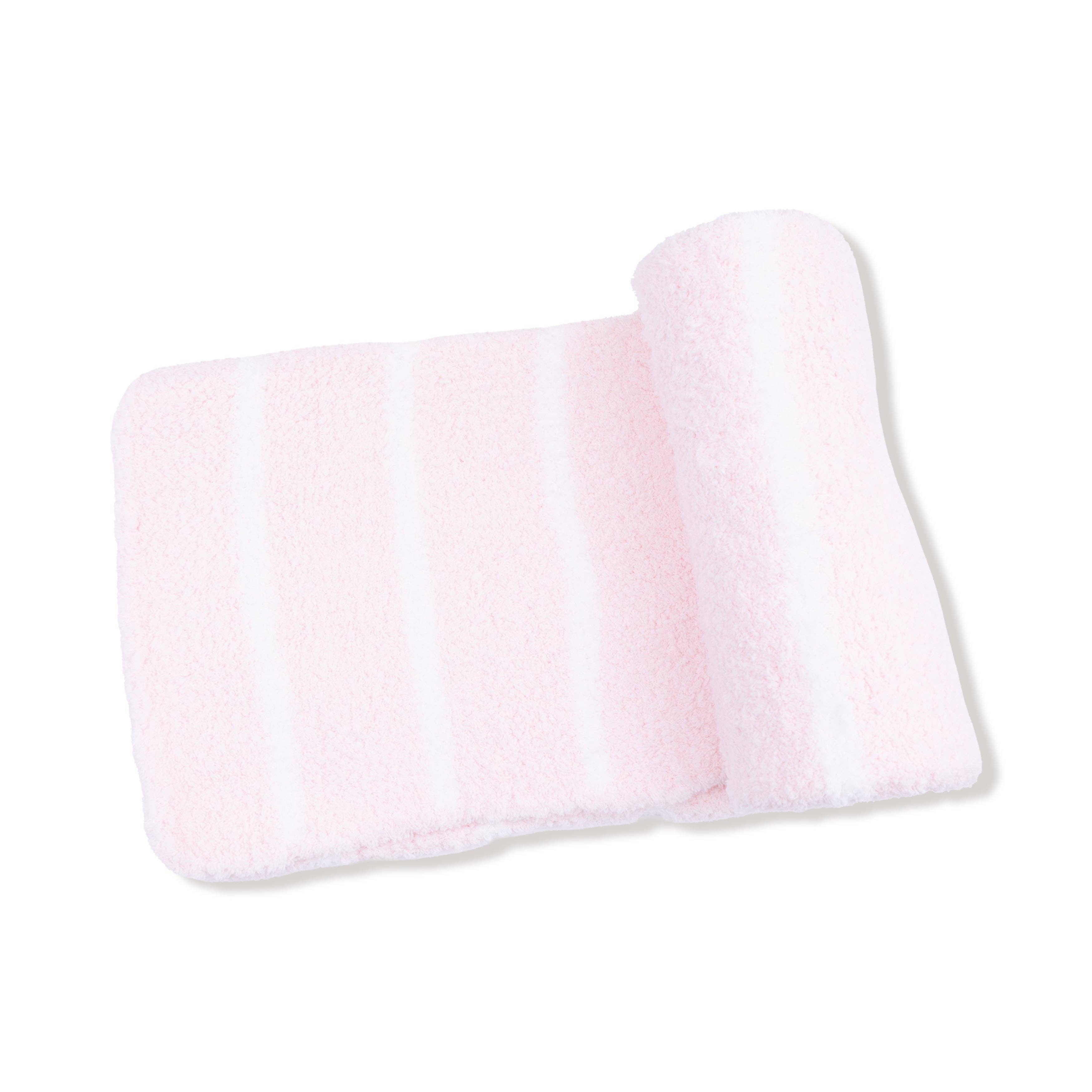 Chenille - Pretty Pink & Ivory Stripe Stroller Blanket