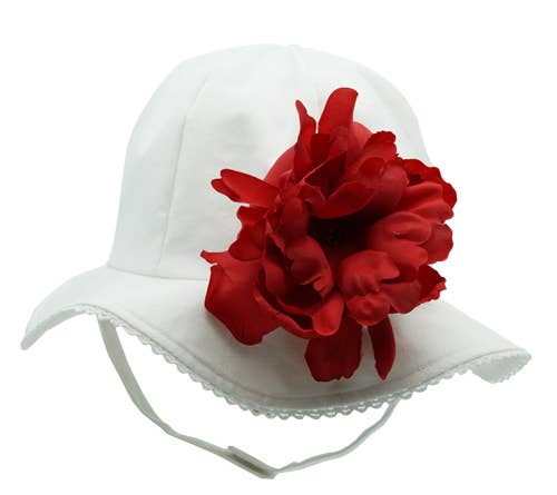 White Stella Sun Hat with Peony Appliqué