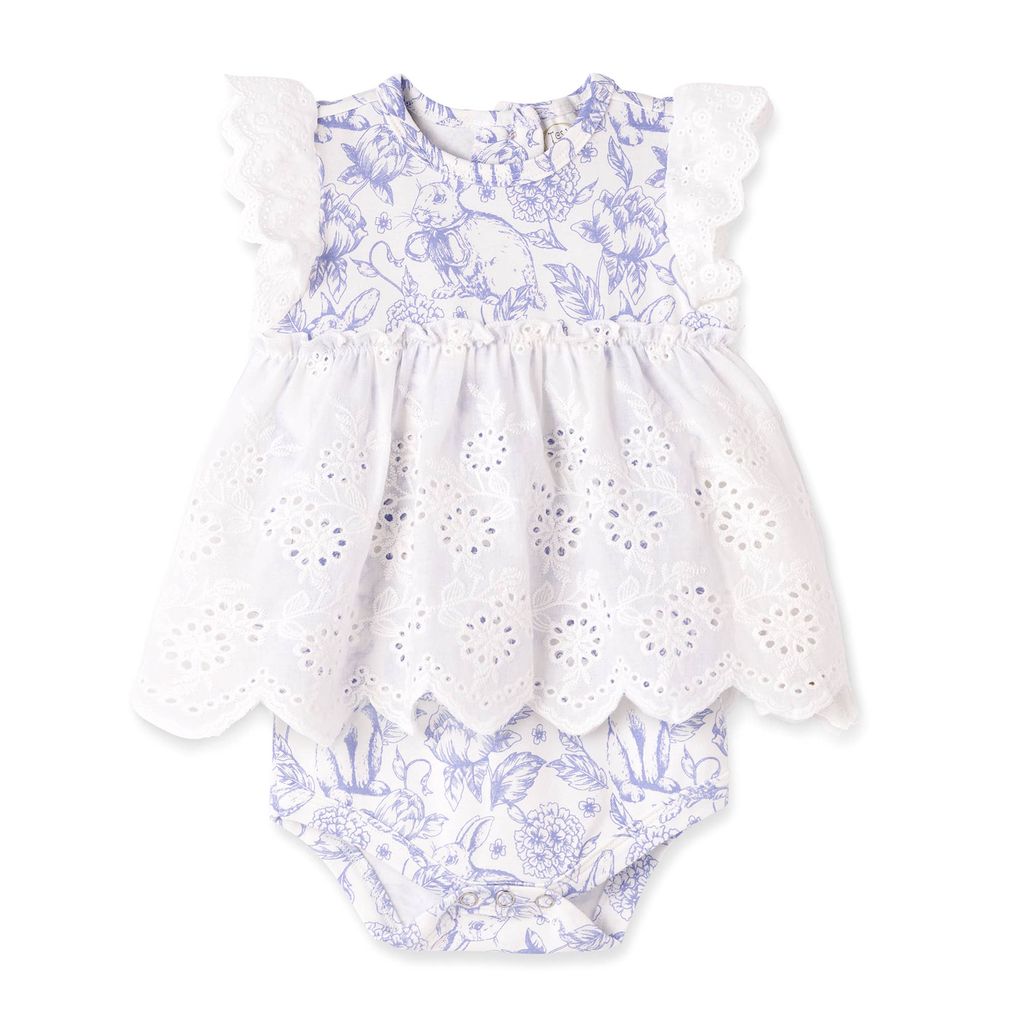 Baby Girl Bamboo Easter Bunny Toile Eyelet Skirted Bodysuit