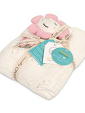 Flower Pointelle knot baby blanket and Flower Rattle set