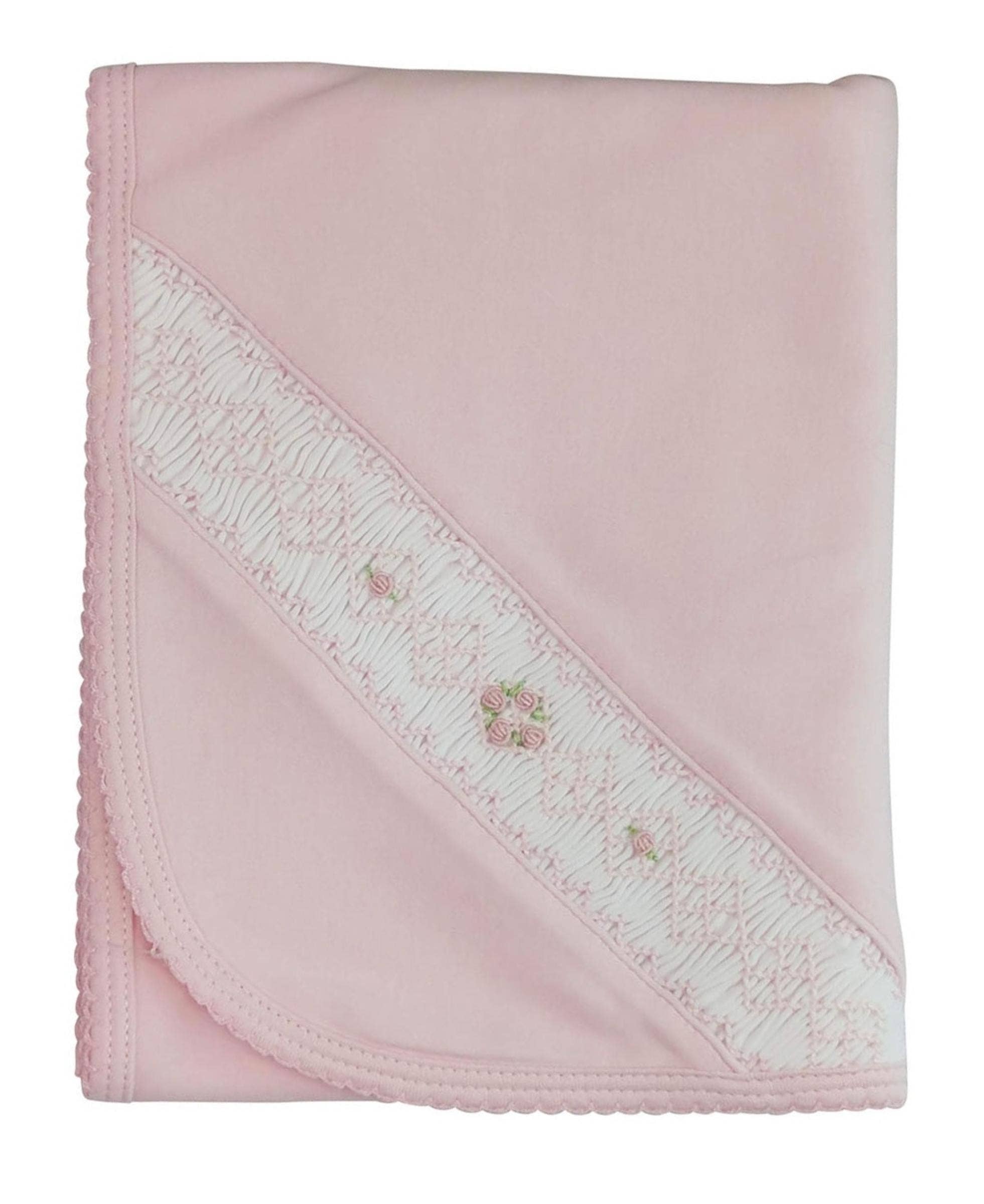 Hand Smocked Flower Pima Cotton Baby Blanket