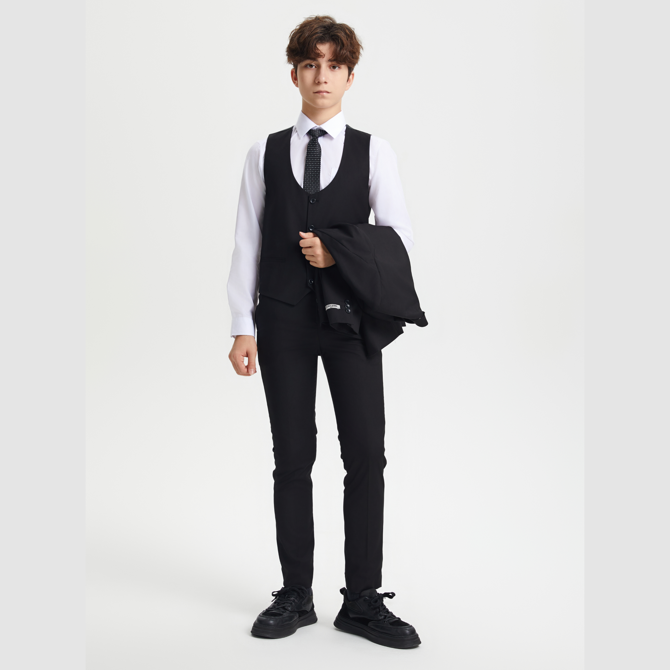 Stacy Adams Boys Suit 5-Piece w/ Dress Shirt & Tie, Black