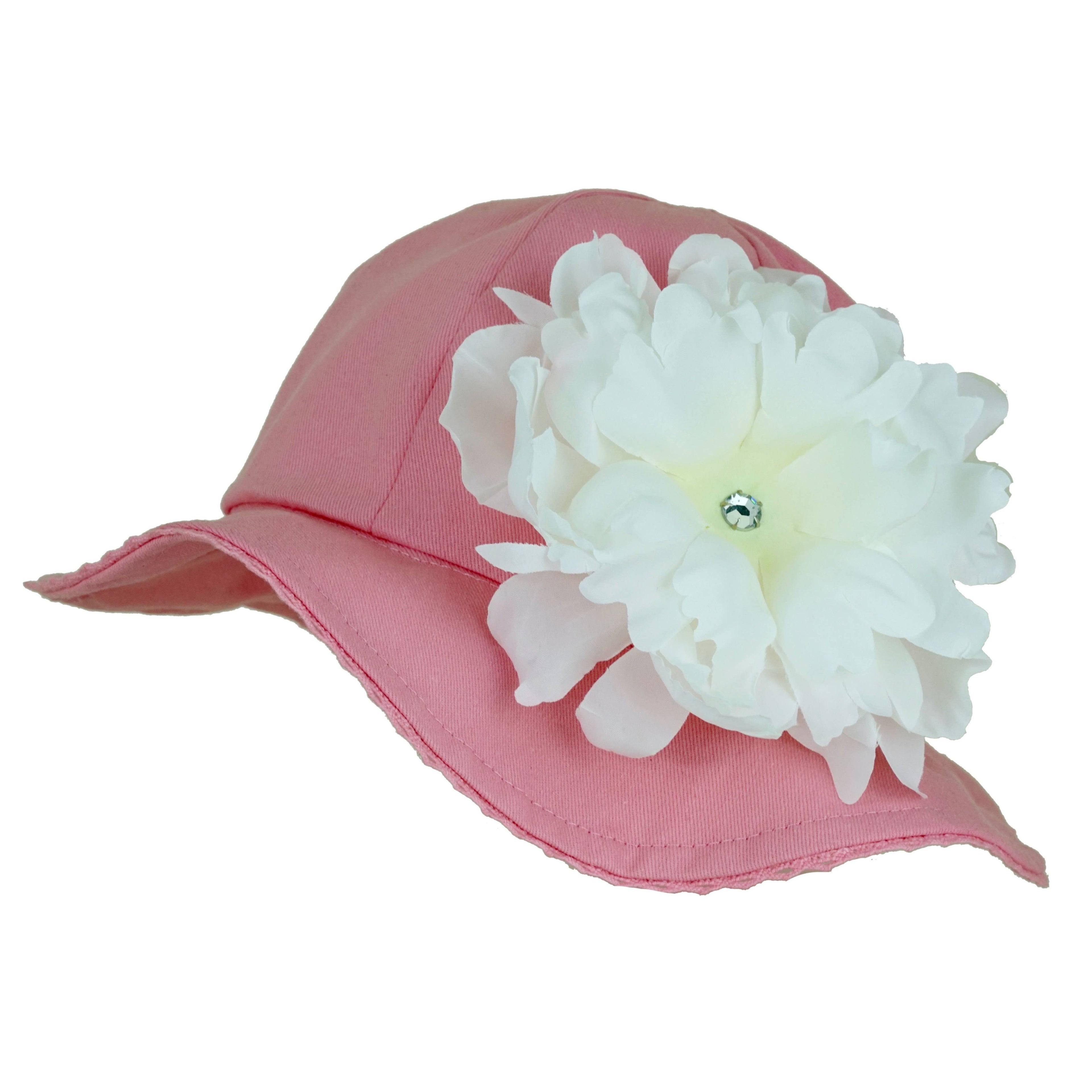 Candy Pink Stella Sun Hat with Peony Appliqué