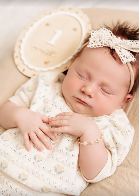 Girls 14K Gold-Plated Heart Pearl Baby Beaded Bracelet