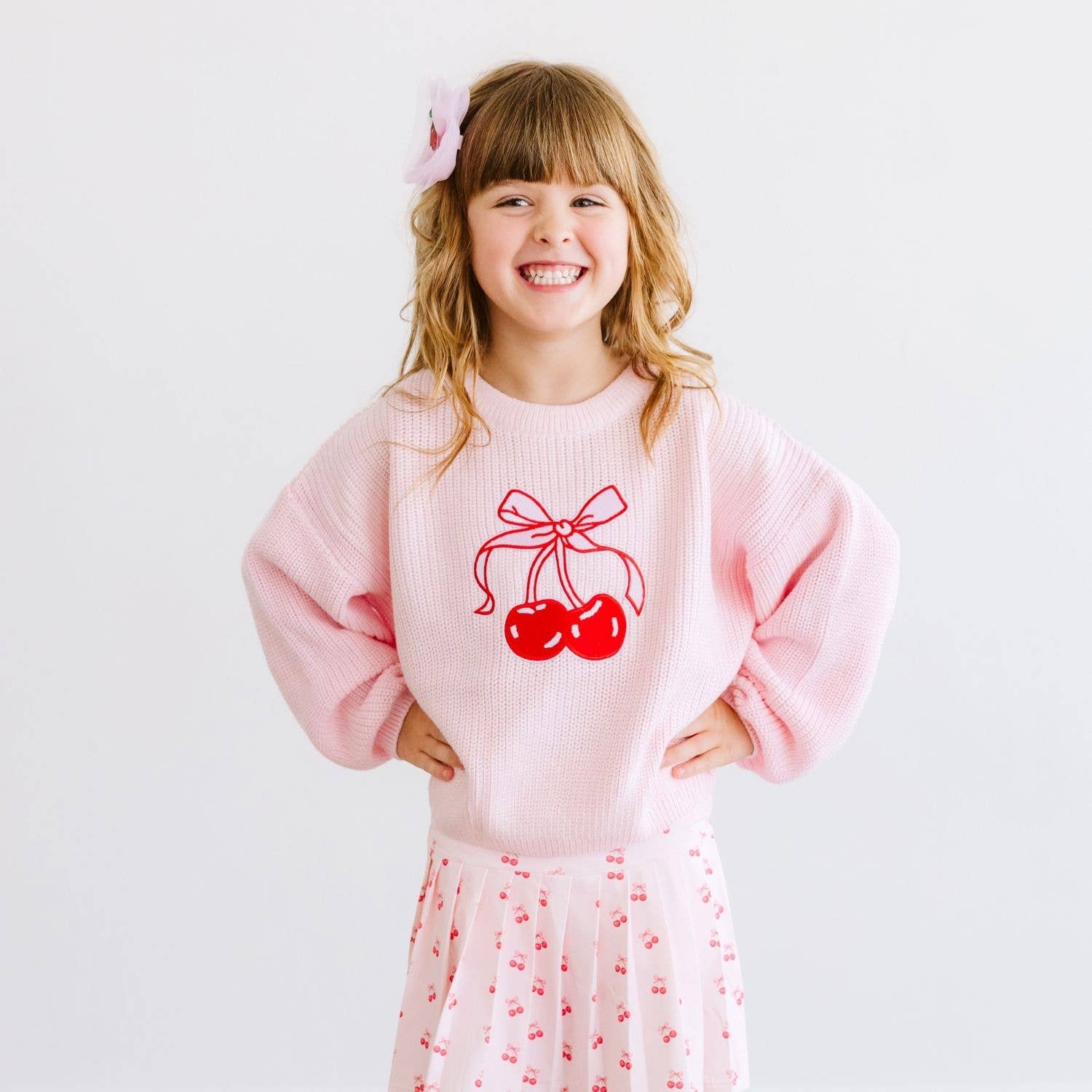 Cherry Tulle Bow Clip  - Kids Hair Bow