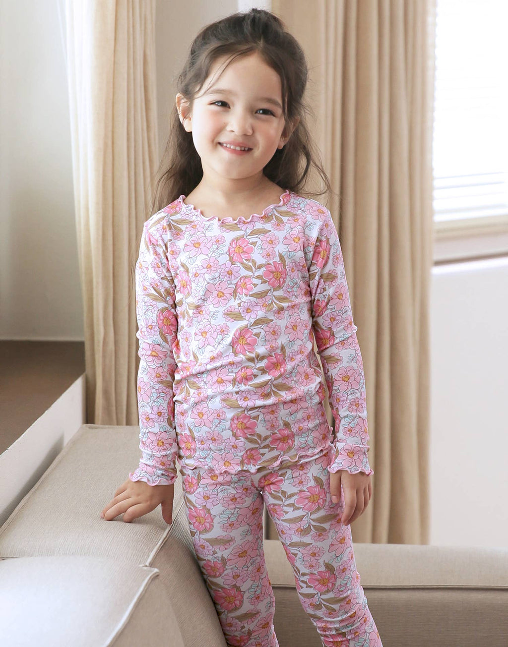Bamboo Girls Shirring Camelia Long Sleeve PJs